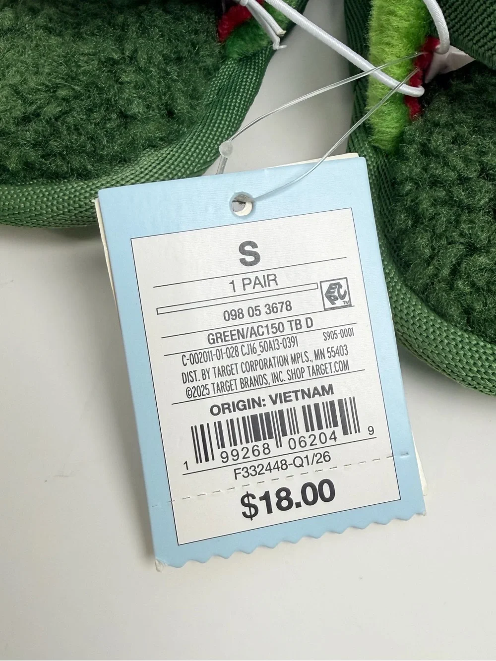 Cat & Jack Green Plush Dinosaur Kids Slippers